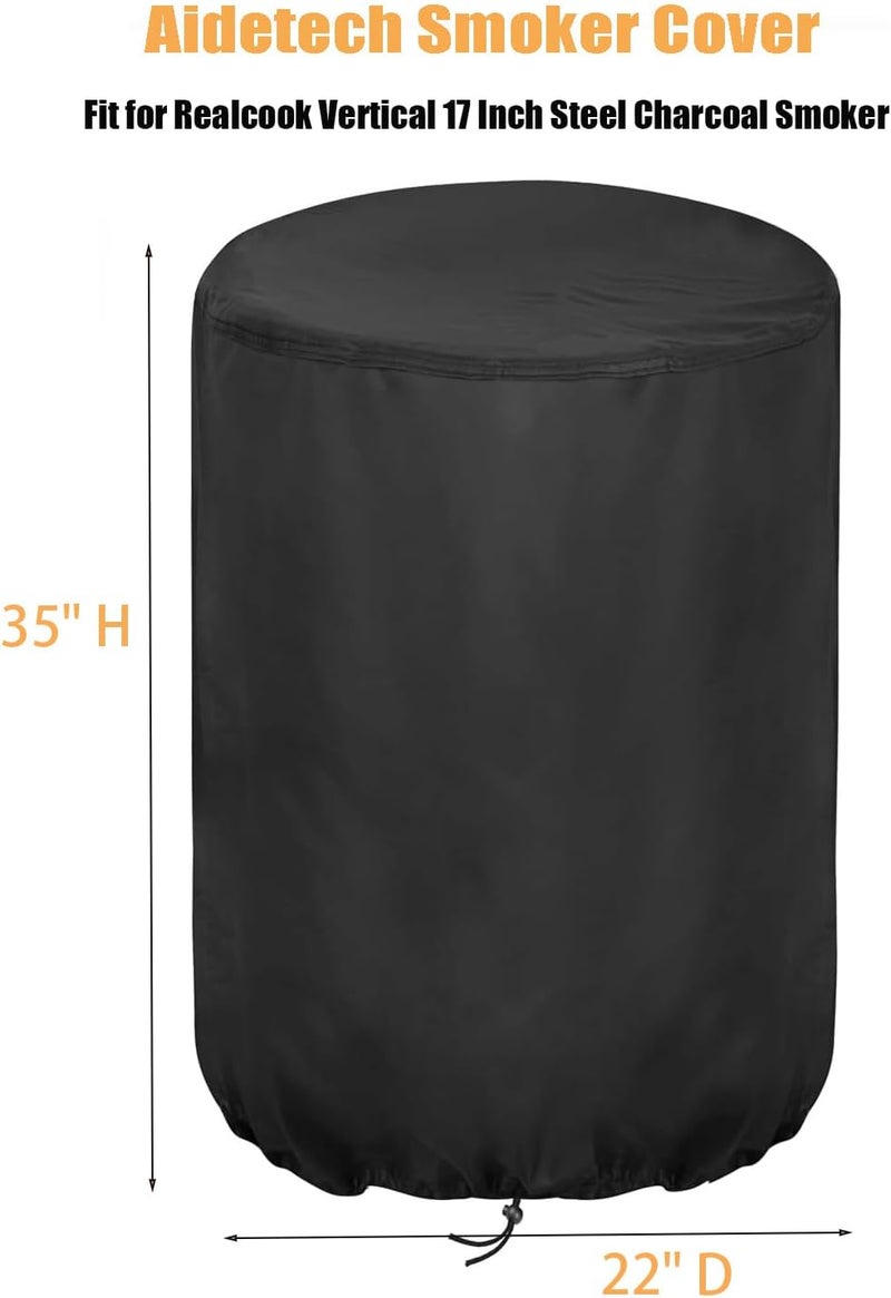 Aidetech Smoker Cover Fit for Realcook Vertical 17 Inch Steel Charcoal Smoker, Waterproof Grill BBQ Cover Vertical Smoker Covers-22 D x 35" H - Image 2
